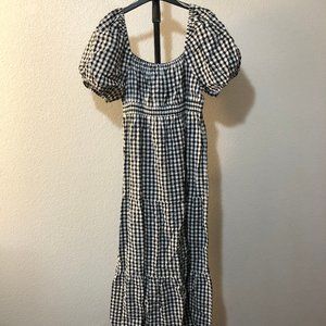 NWT Marks and Spencer Cotton Gingham Puff Sleeve Dress UK 18
